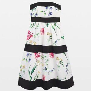 Strapless Floral Contrast Fit & Flare Dress | White House Black Market | 16